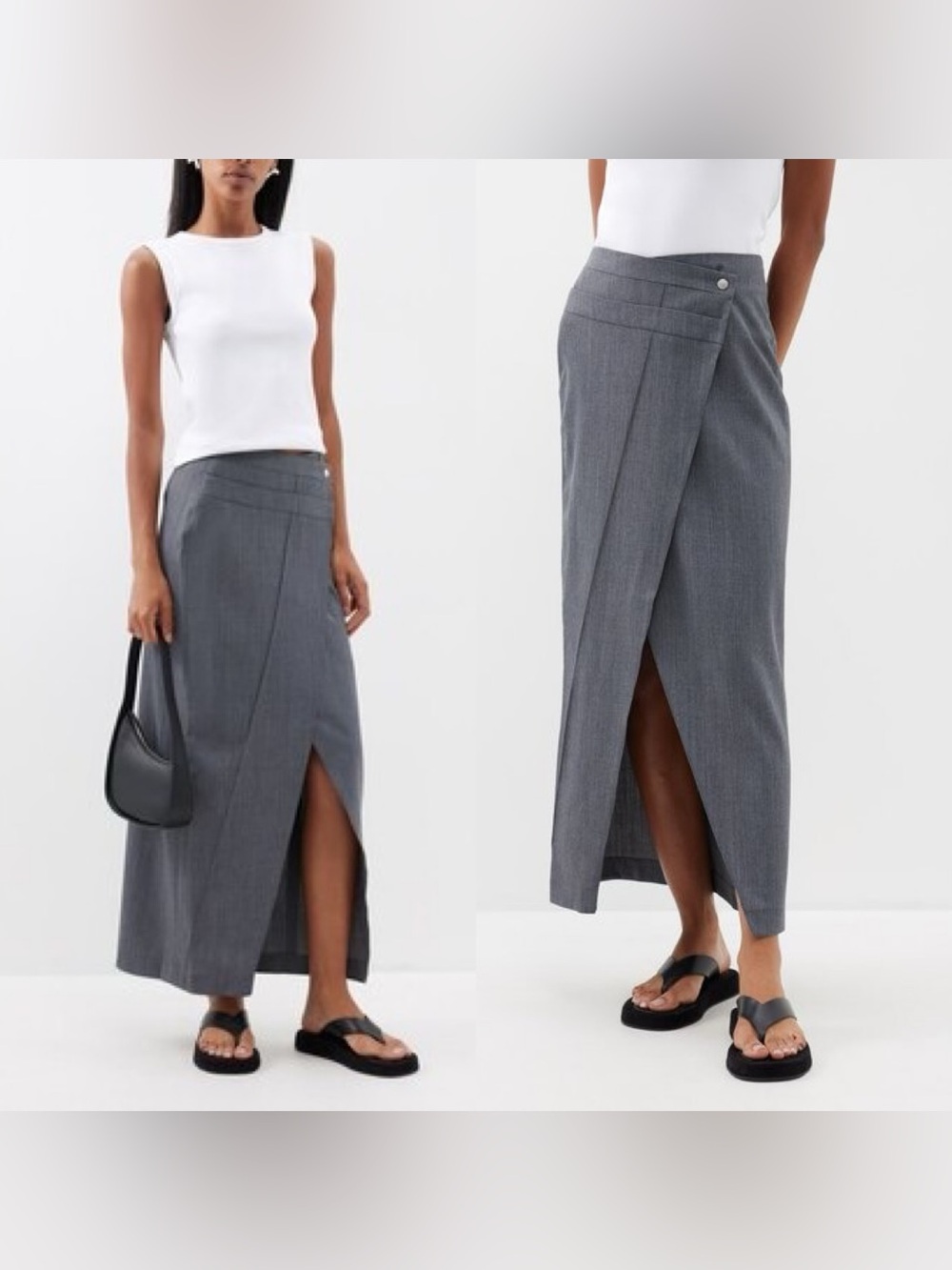 ROHE Asymmetric Twill Wrap Skirt In Grey